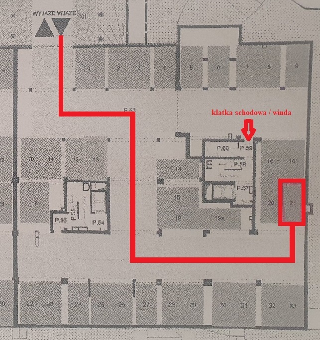 Mapa miejsca parkingowego w hali garażowej